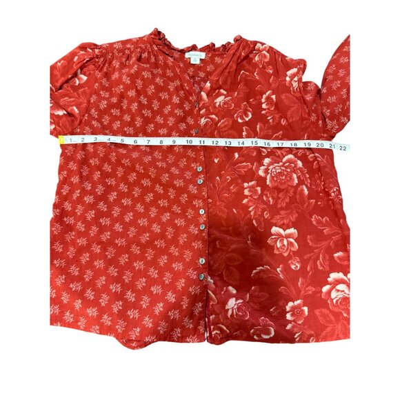Sundance Womens Top Red Floral Button-Up Boho Blouse Long Sleeve Cotton Size M - Picture 5 of 7